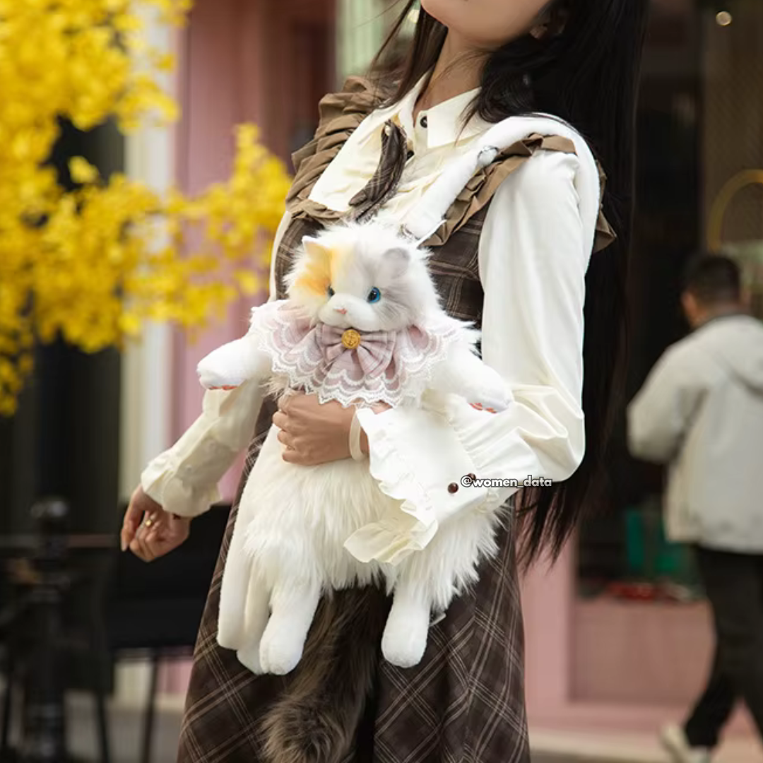 Kawaii Cat Plush Backpack with Accessories 