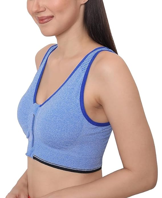 Front Zip Sports Wireless Bra | Cotton Lightly Padded Wire Free 