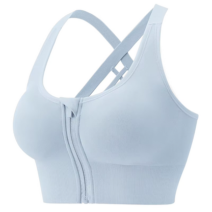 Front Zip Nylon Lightly Wire Free Padded Sports Bra