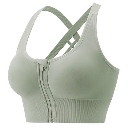 Front Zip Nylon Lightly Wire Free Padded Sports Bra