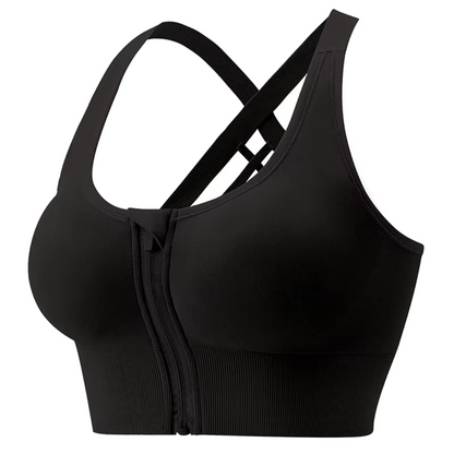 Front Zip Nylon Lightly Wire Free Padded Sports Bra