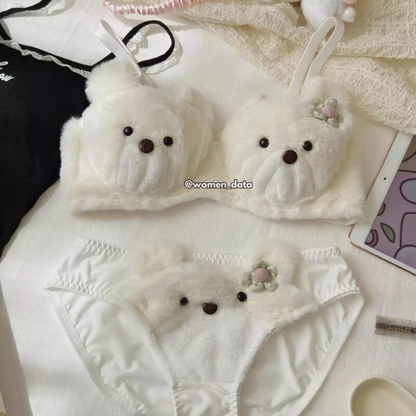 Ultra-Soft Plush Bear Innerwear-Winter Fluffy Teddy Bra Panty Set