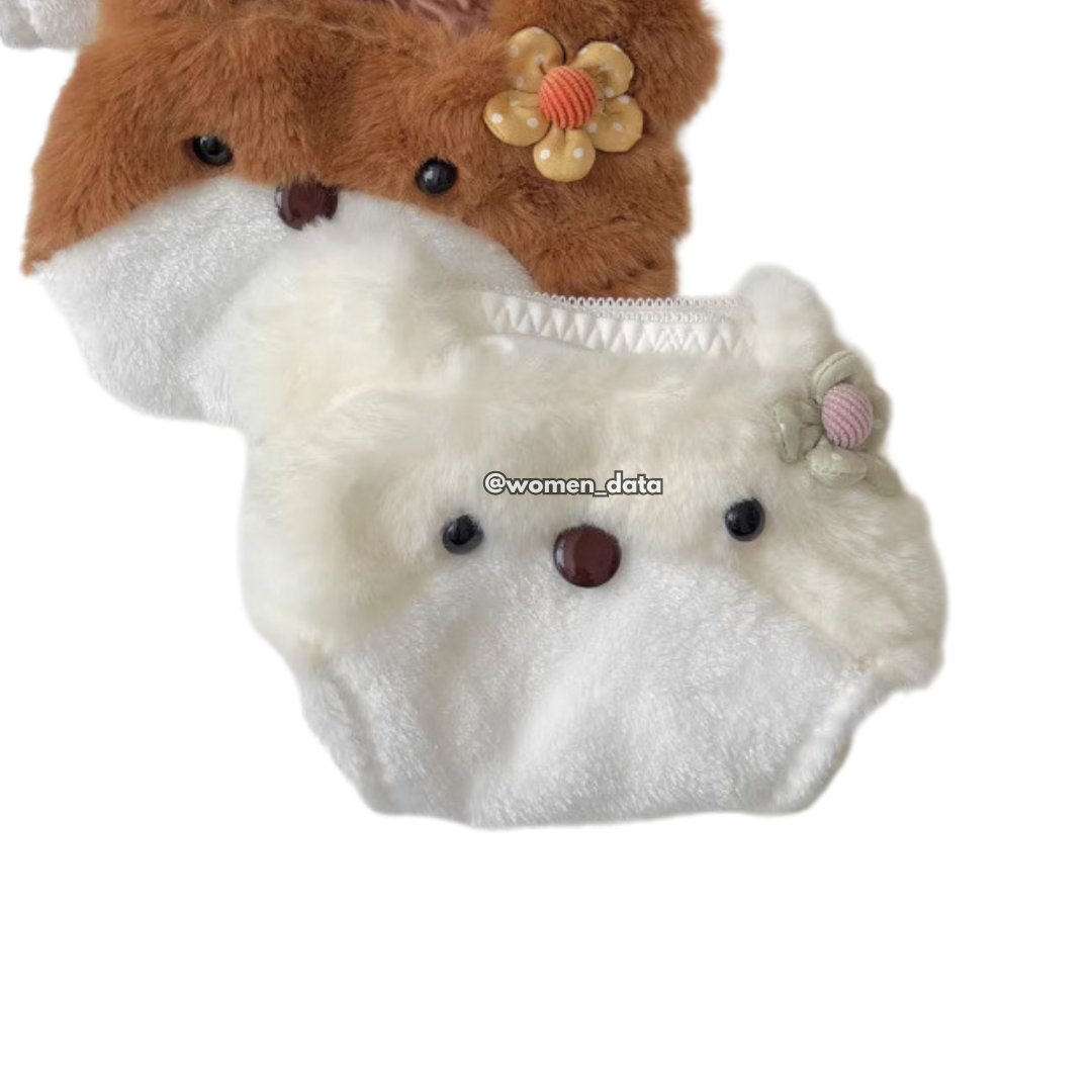 Ultra-Soft Plush Bear Innerwear-Winter Fluffy Teddy Bra Panty Set