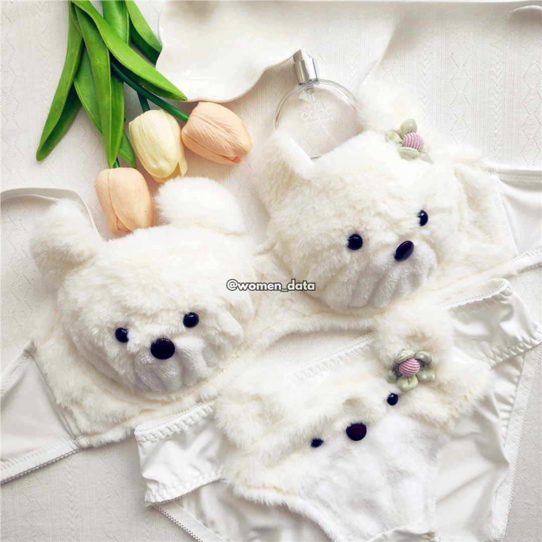 Ultra-Soft Plush Bear Innerwear-Winter Fluffy Teddy Bra Panty Set