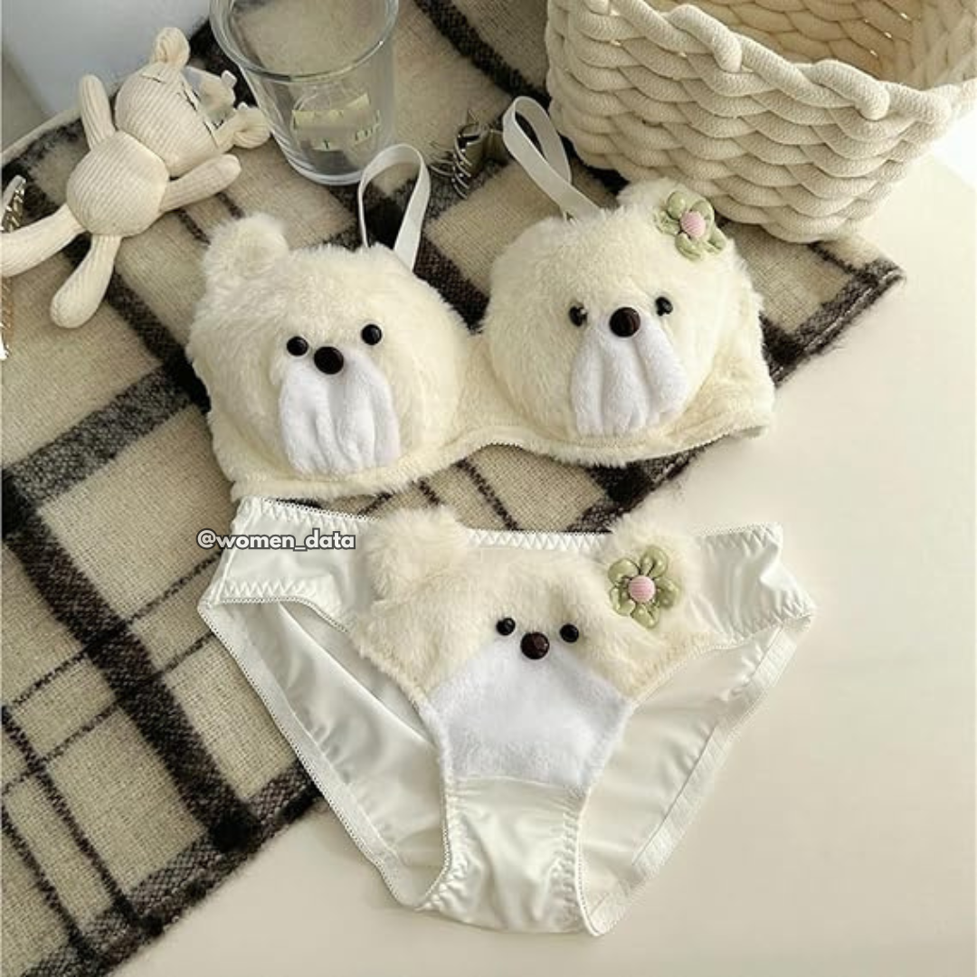 Ultra-Soft Plush Bear Innerwear-Winter Fluffy Teddy Bra Panty Set