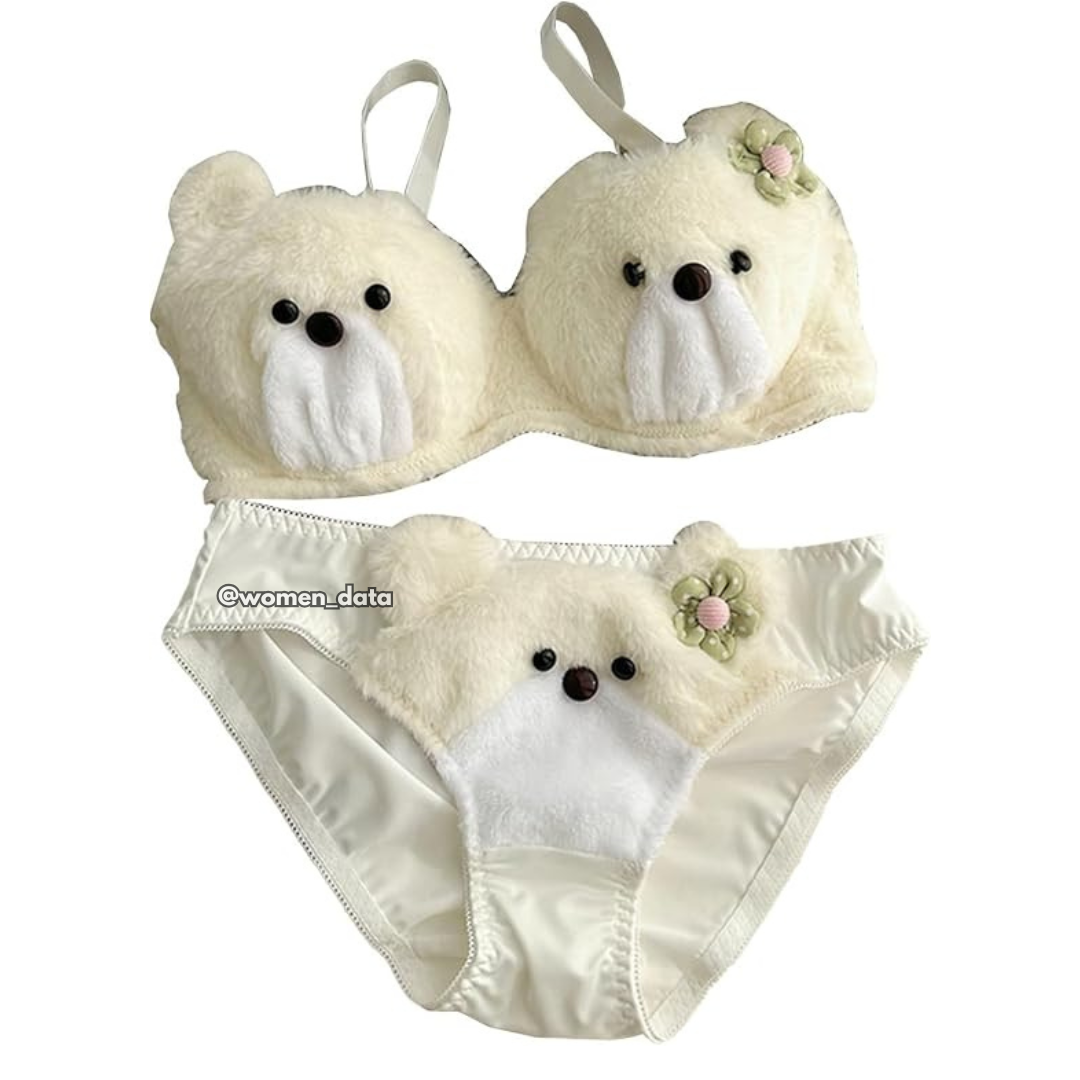 Ultra-Soft Plush Bear Innerwear-Winter Fluffy Teddy Bra Panty Set