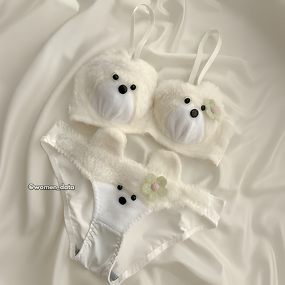 Ultra-Soft Plush Bear Innerwear-Winter Fluffy Teddy Bra Panty Set