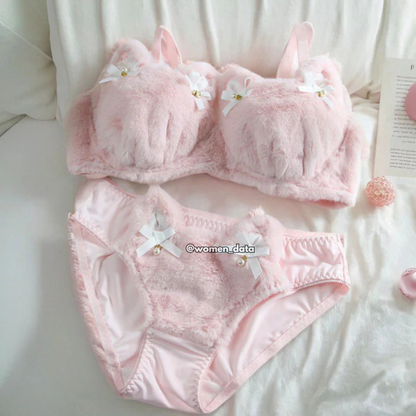 Women’s Winter Furry Meow Bra &amp; Panty Set 