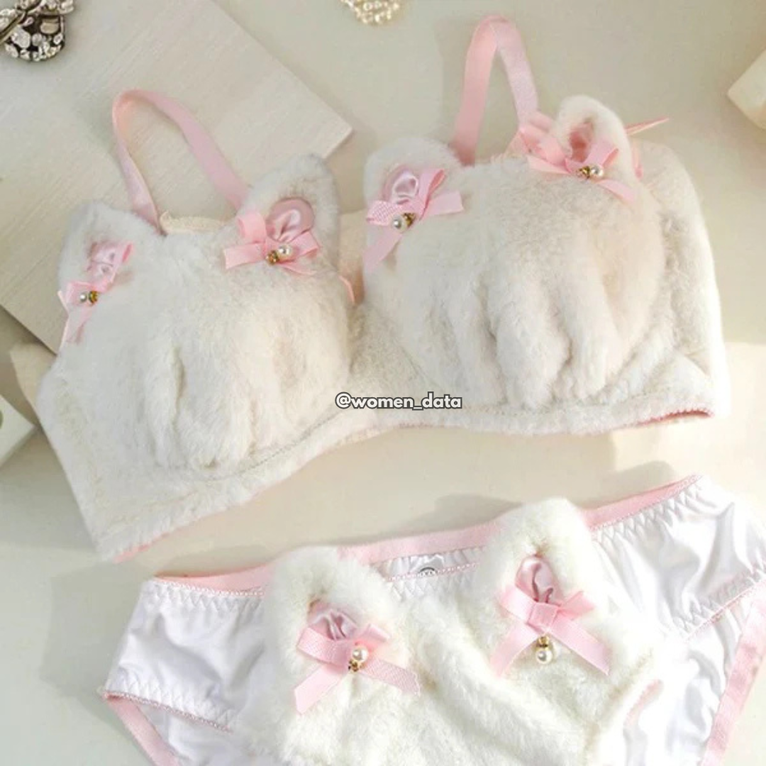 Women’s Winter Furry Meow Bra &amp; Panty Set 
