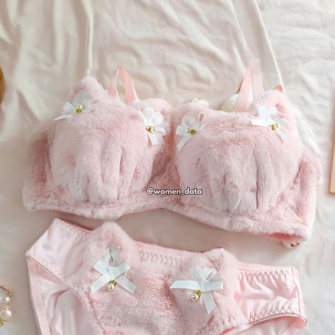 Women’s Winter Furry Meow Bra &amp; Panty Set 