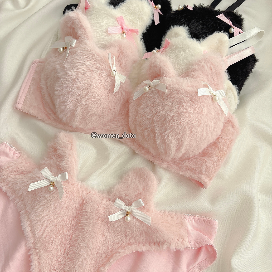 Women’s Winter Furry Meow Bra &amp; Panty Set 