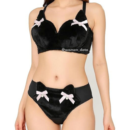 Women’s Winter Furry Meow Bra &amp; Panty Set 