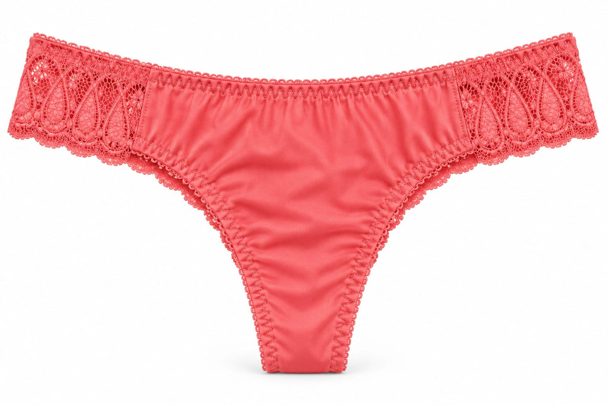 Satin &amp; Paisley Lace Side Thong Panty 