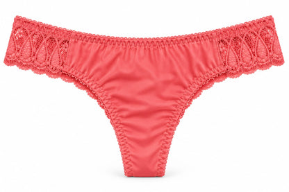 Satin &amp; Paisley Lace Side Thong Panty 
