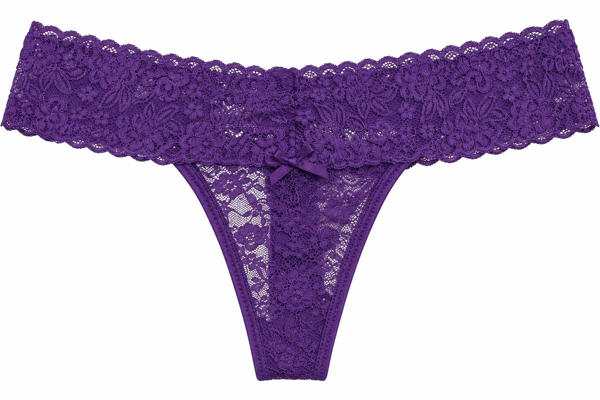 Purple Floral Lace Thong Panty
