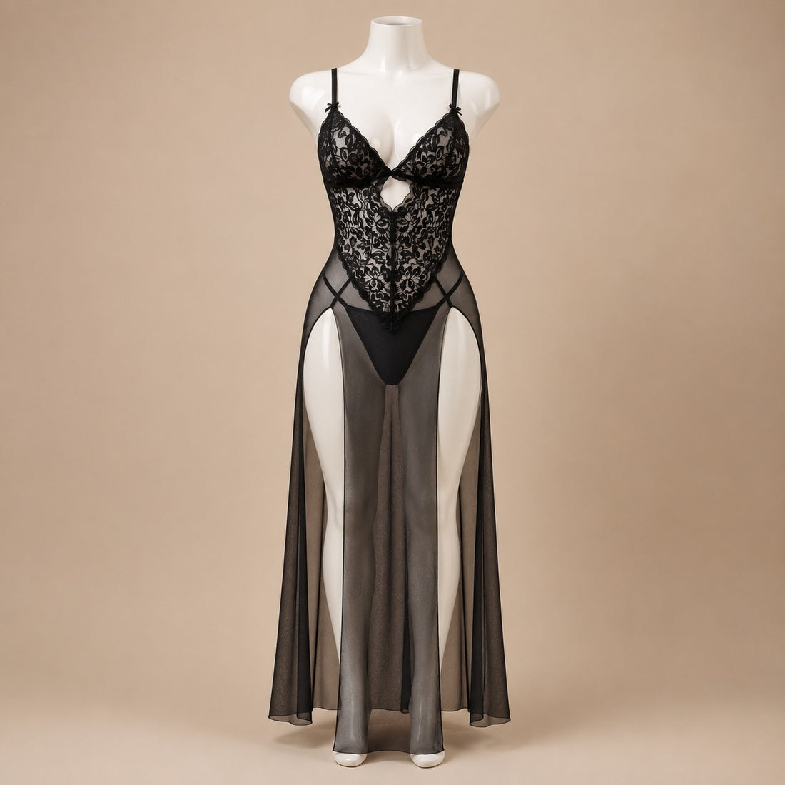 Black Lace Sheer Lingerie Gown