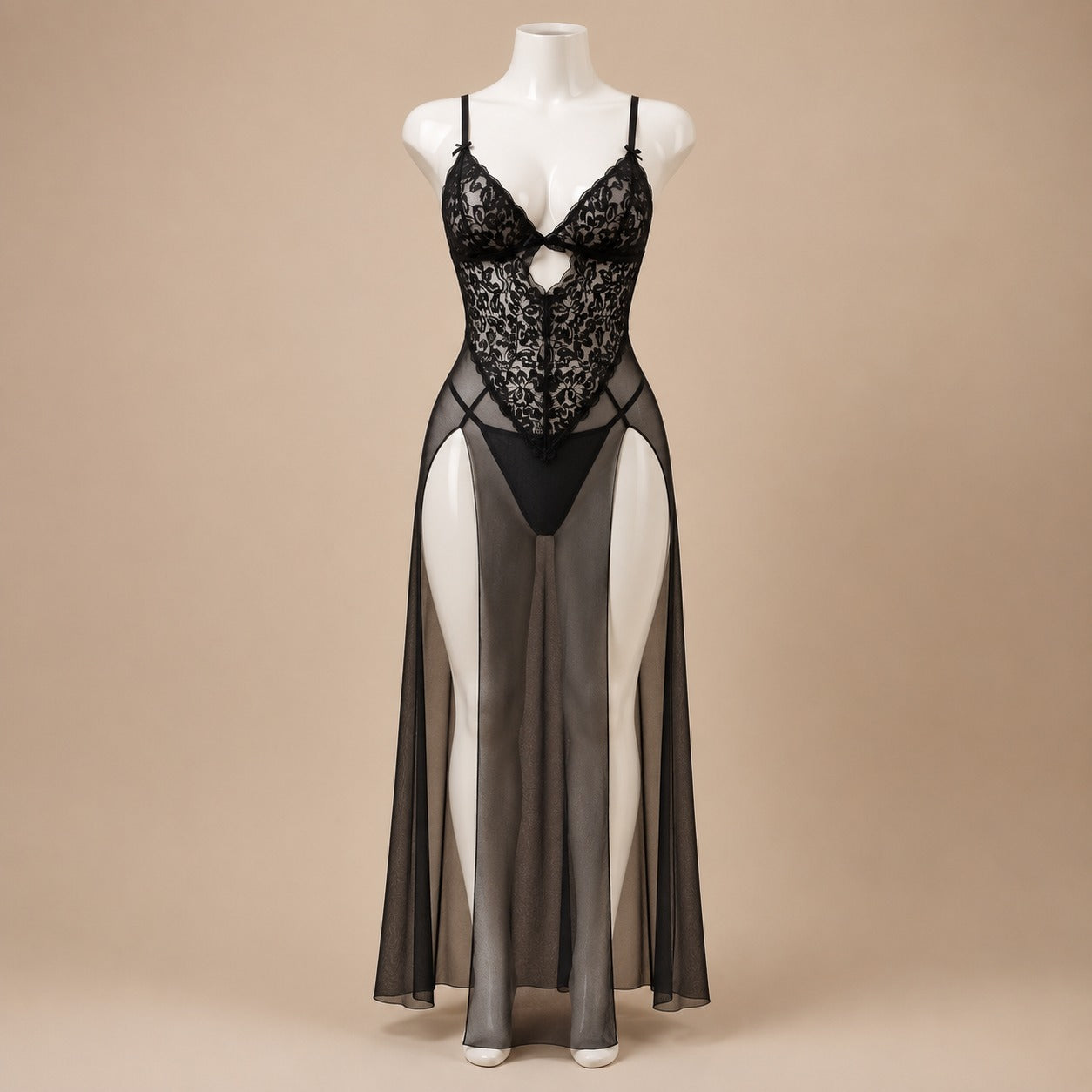 Black Lace Sheer Lingerie Gown