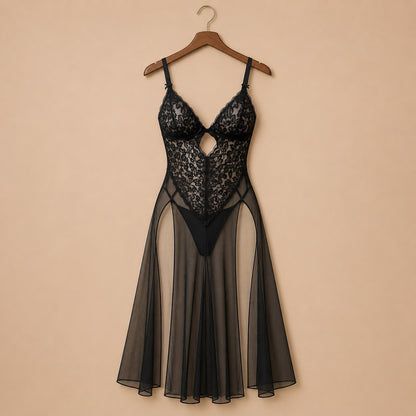Black Lace Sheer Lingerie Gown
