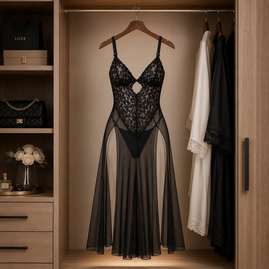 Black Lace Sheer Lingerie Gown