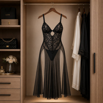 Black Lace Sheer Lingerie Gown