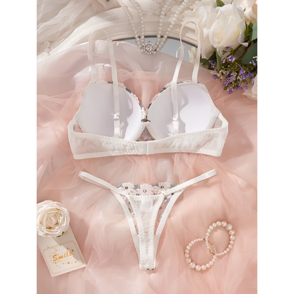 Light Padded Floral Embroidered Lace Bra &amp; Thong Set