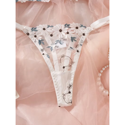 Light Padded Floral Embroidered Lace Bra &amp; Thong Set