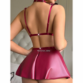 Wine Red Leather Lingerie Set 