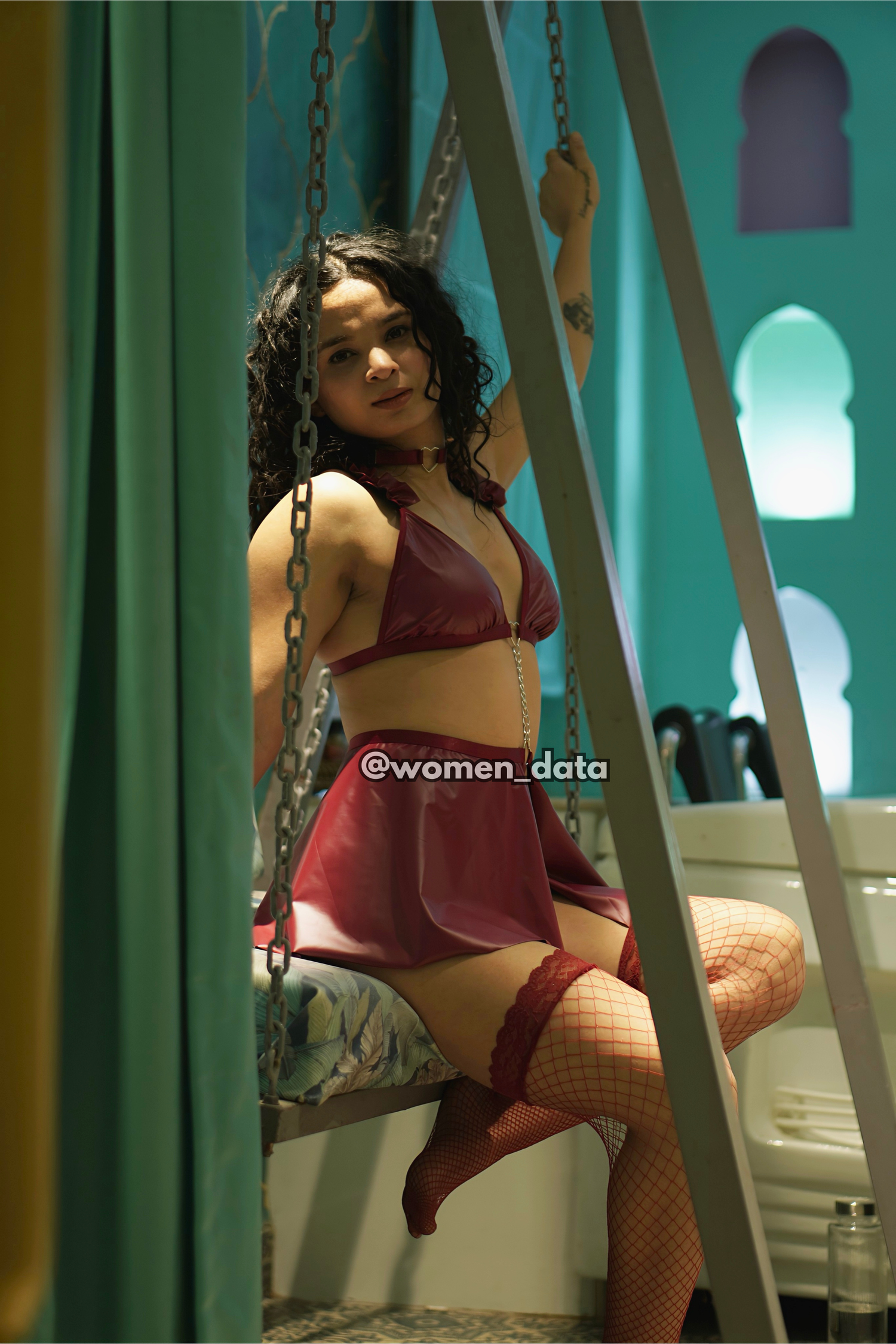 Wine Red Leather Lingerie Set 