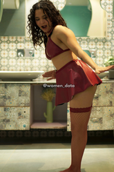 Wine Red Leather Lingerie Set 