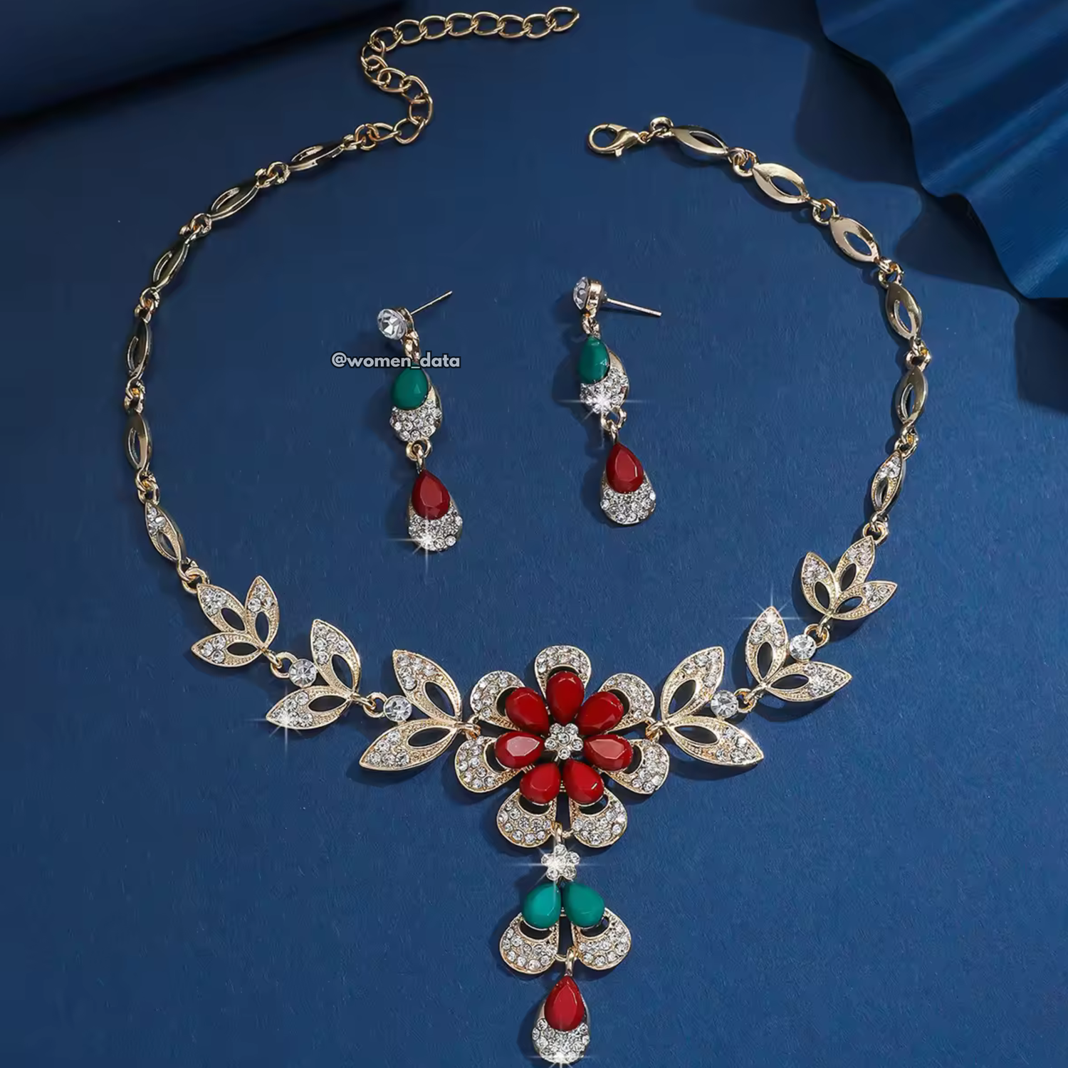 Women Floral Statement Necklace Set 