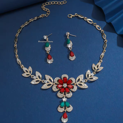 Women Floral Statement Necklace Set 