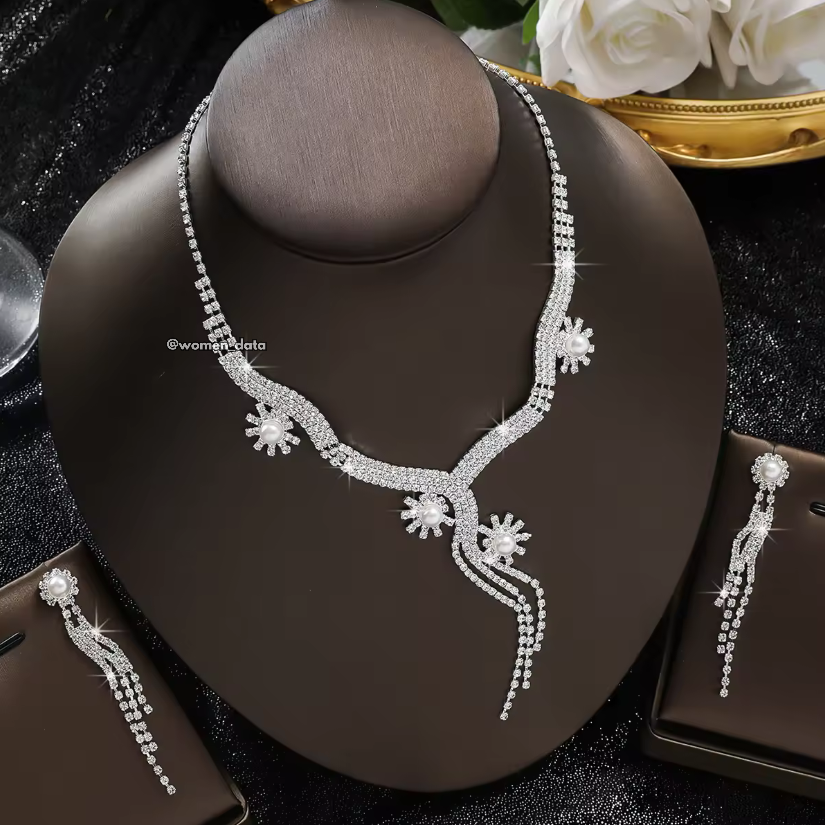 Women Crystal Drop Necklace Set  