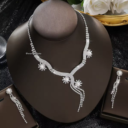 Women Crystal Drop Necklace Set  