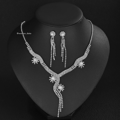 Women Crystal Drop Necklace Set  