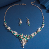 Women Gold & Green Crystal Floral Necklace Set 