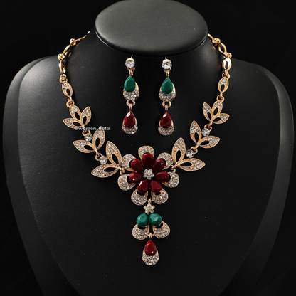 Women Floral Statement Necklace Set 