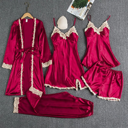 Women Satin Lace Nightwear Set – 5 Piece 