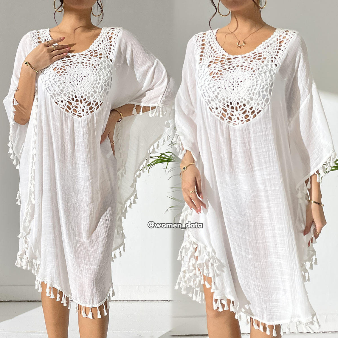 Women’s Crochet Neck Beach Kaftan Cover-Up 