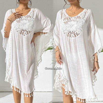 Women’s Crochet Neck Beach Kaftan Cover-Up 