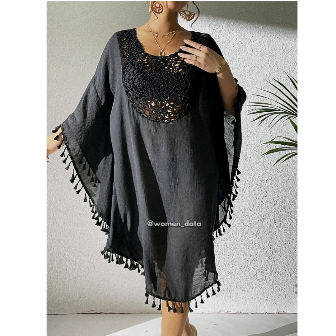 Women’s Crochet Neck Beach Kaftan Cover-Up 