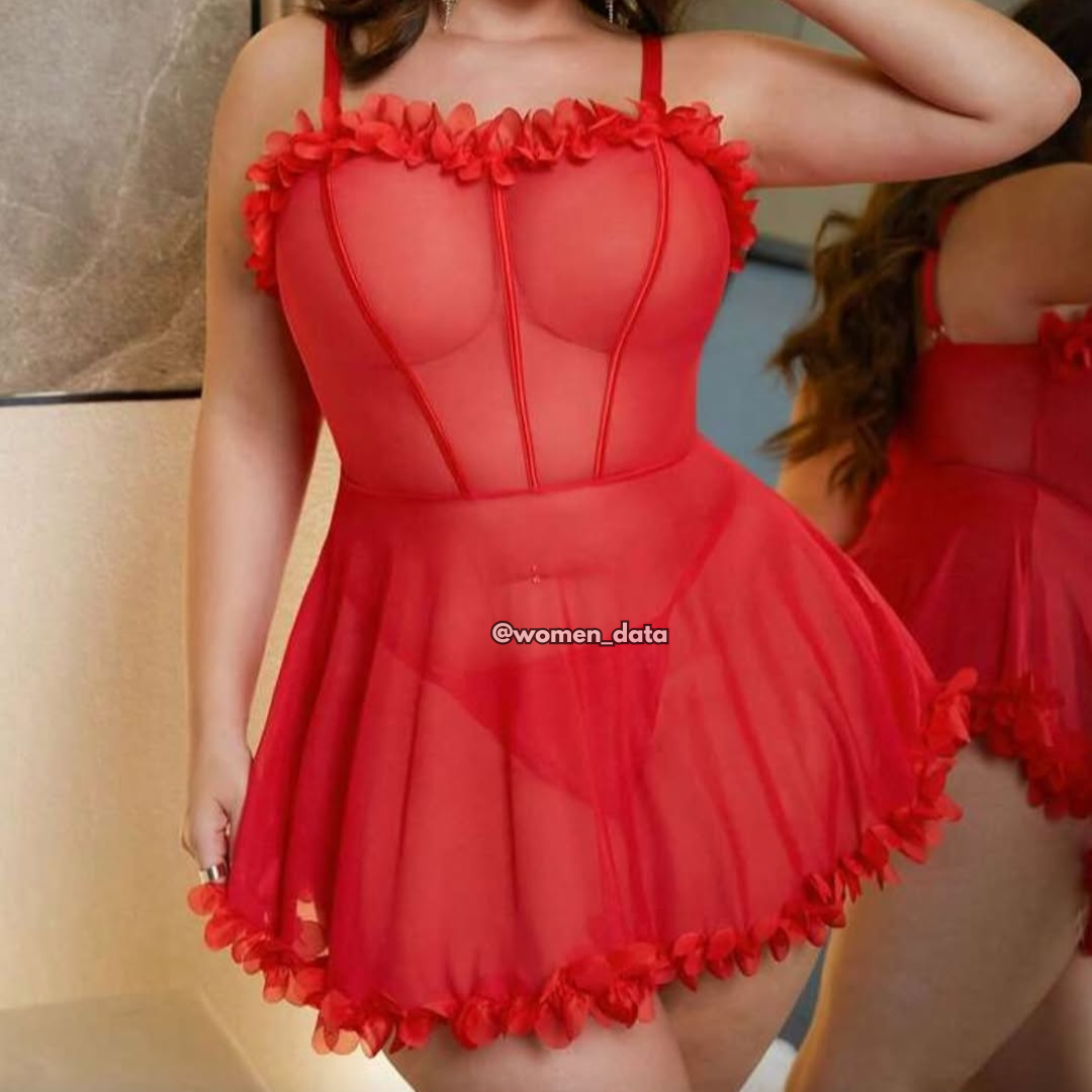 Women’s Sheer Mesh Babydoll Lingerie Dress with Floral Trim