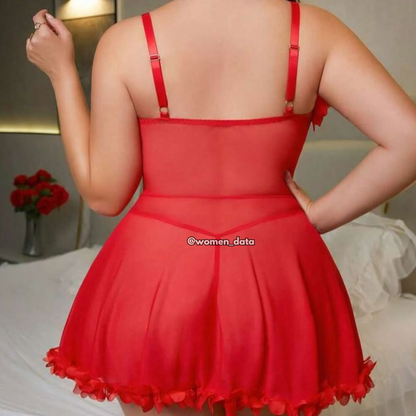 Women’s Sheer Mesh Babydoll Lingerie Dress with Floral Trim