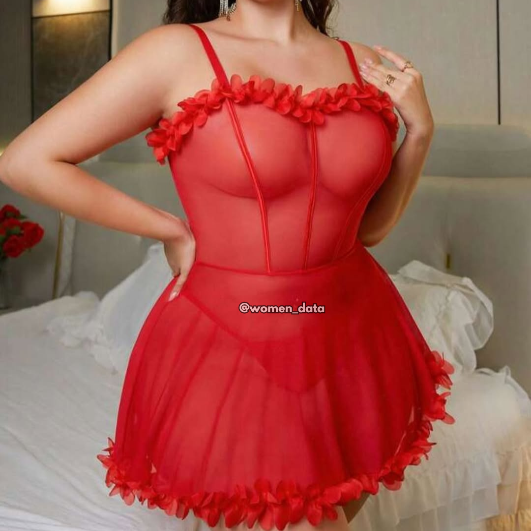 Women’s Sheer Mesh Babydoll Lingerie Dress with Floral Trim