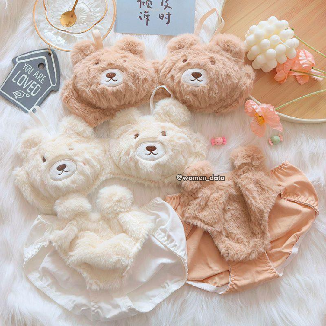 Women’s Winter Bear Fur Bra Panty Set