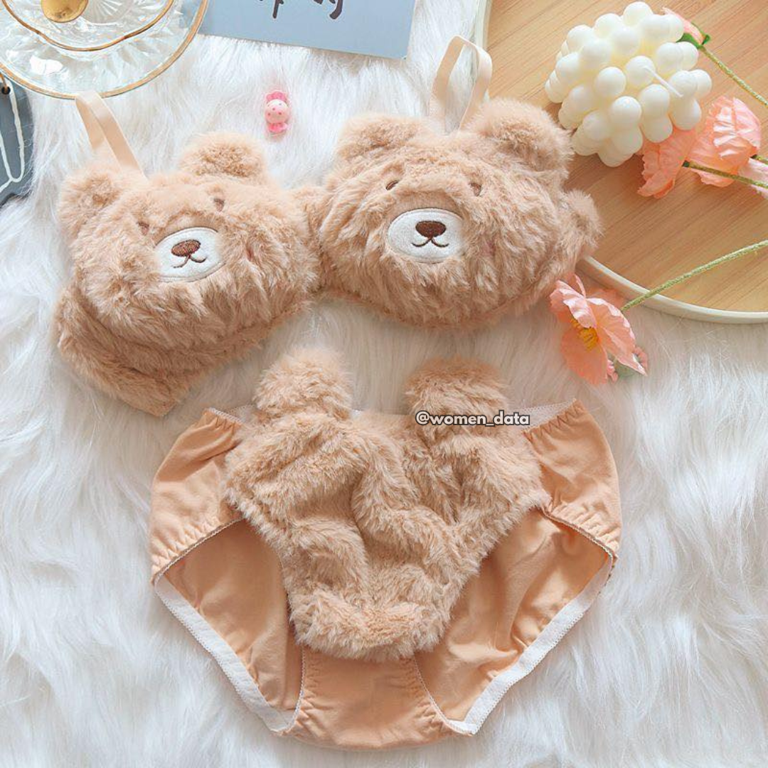 Women’s Winter Bear Fur Bra Panty Set 