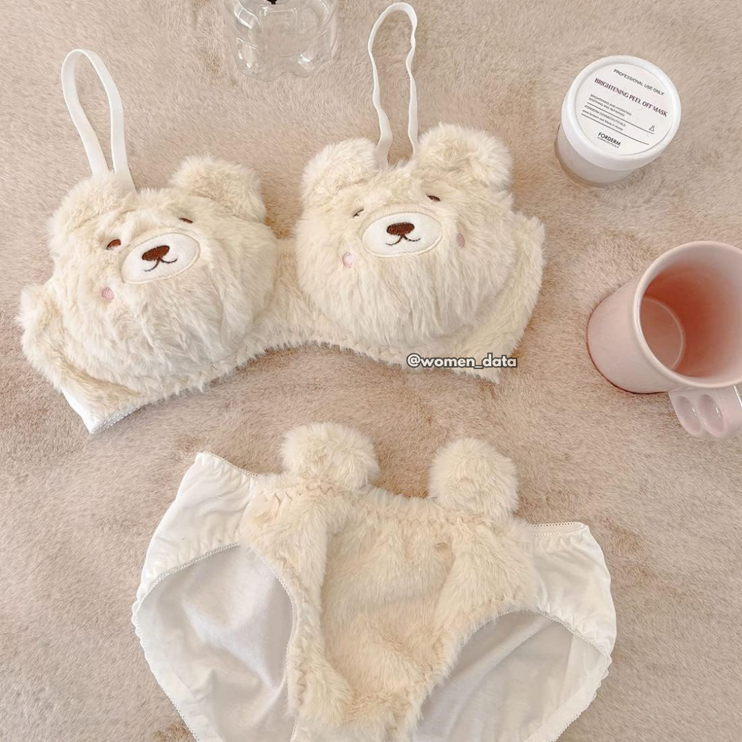 Women’s Winter Bear Fur Bra Panty Set 