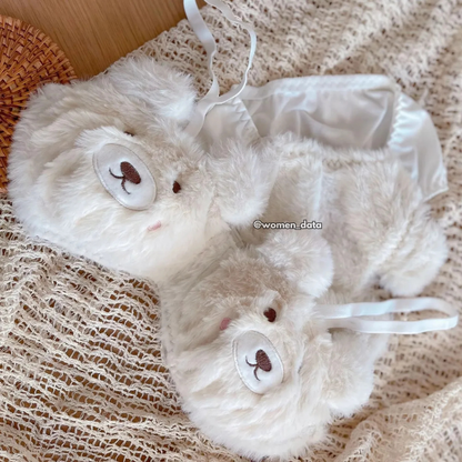 Women’s Winter Bear Fur Bra Panty Set 