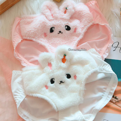 Women’s Winter Bunny Fur Bra Panty Set 