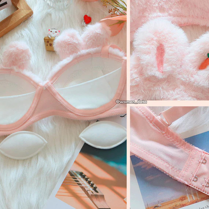 Women’s Winter Bunny Fur Bra Panty Set 