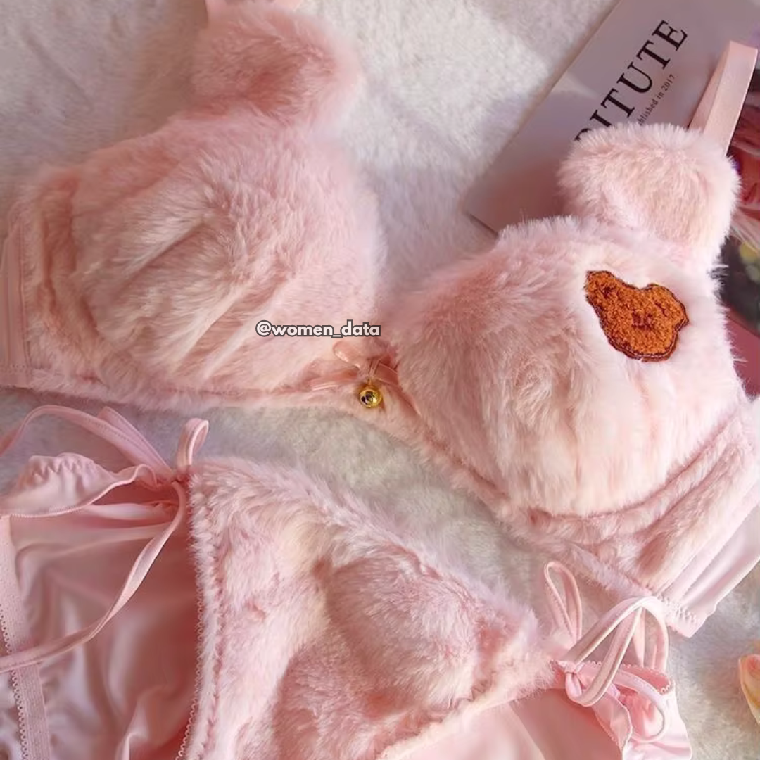 Women’s Winter Fluffy Bear Bra Panty Set 
